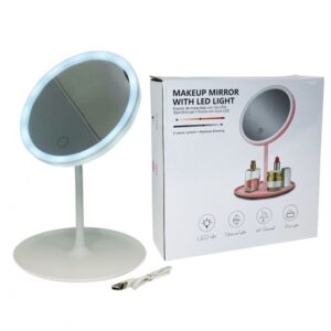 espejo de maquillaje luces led con base 3 tonos rosa