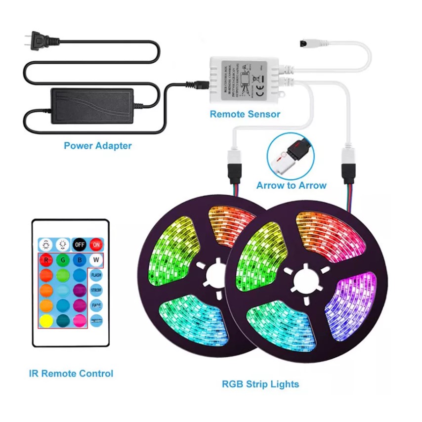 tira de led ml 004 5050 rgb pack 2 tiras de 5 mts + fuente + control remoto + app tira de led ml 004 5050 rgb pack 2 tiras de 5 mts + fuente + control remoto + app
