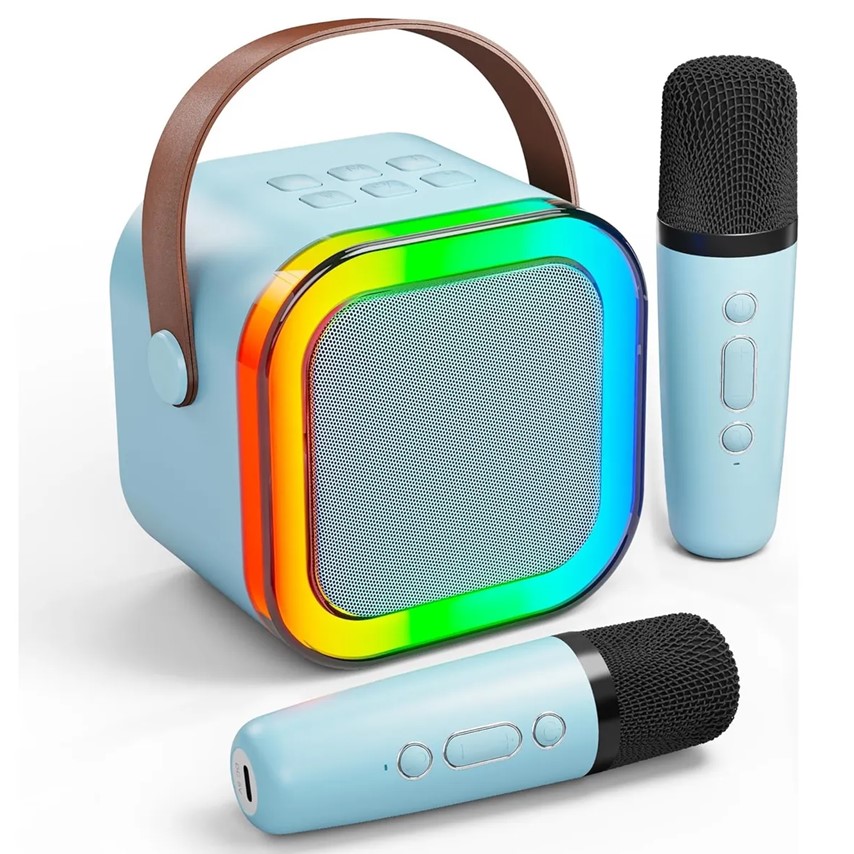 parlante 3" k52 c/ 2 microfonos inalambrico 6w colores varios parlante 3" k52 c/ 2 microfonos inalambrico 6w colores varios